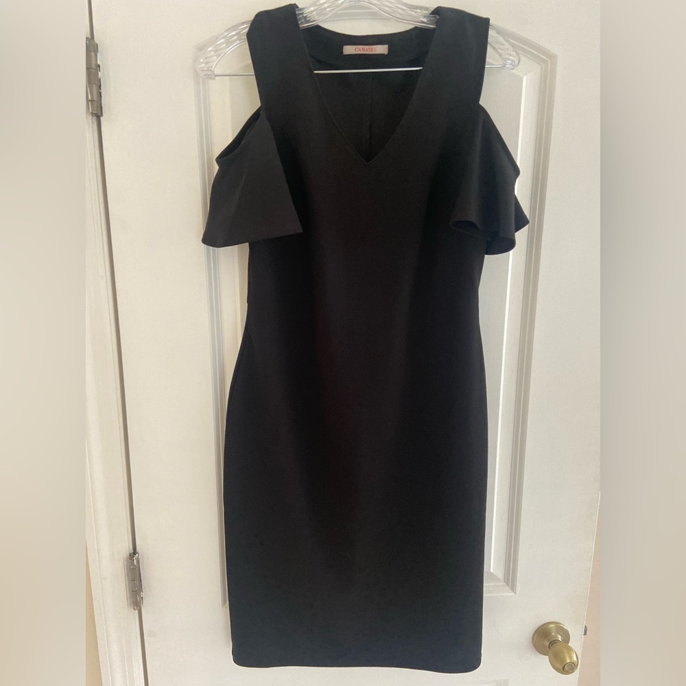 Camaieu midi black dress with open sleeves details - size 8